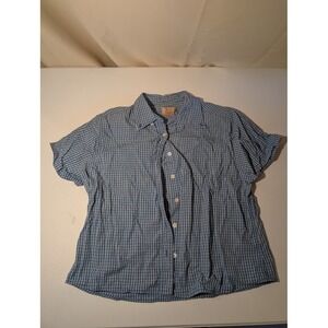 Kikomo Women's Short Sleeve Button Shirt Blue Plaid Cotton Size L Gently Used